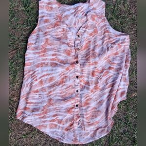 Maurices Sleeveless Button-Front Top in Coral and White Print